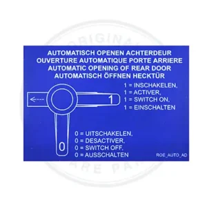 kleber blau "auto. hintentur " 100 x 25 mm